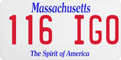 MA license plate 116IG0