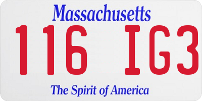 MA license plate 116IG3
