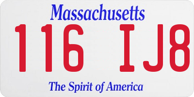 MA license plate 116IJ8