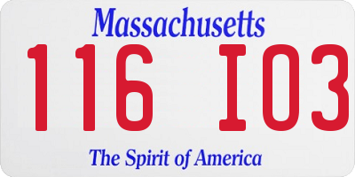 MA license plate 116IO3