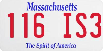 MA license plate 116IS3