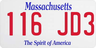 MA license plate 116JD3