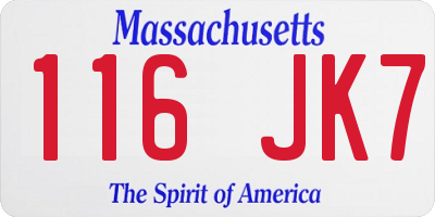 MA license plate 116JK7
