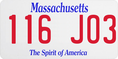 MA license plate 116JO3