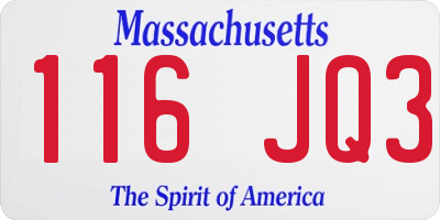 MA license plate 116JQ3