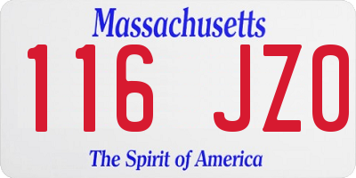 MA license plate 116JZ0