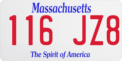 MA license plate 116JZ8