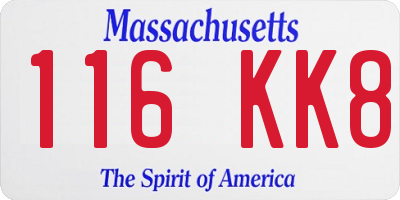 MA license plate 116KK8