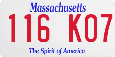 MA license plate 116KO7