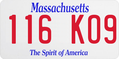 MA license plate 116KO9