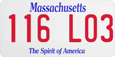 MA license plate 116LO3