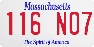 MA license plate 116NO7