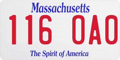 MA license plate 116OA0