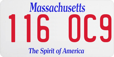 MA license plate 116OC9