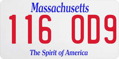 MA license plate 116OD9