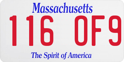 MA license plate 116OF9