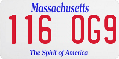 MA license plate 116OG9