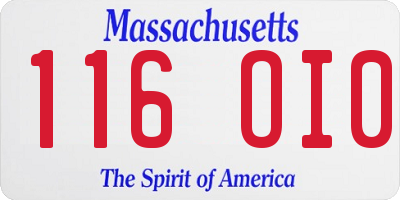 MA license plate 116OI0