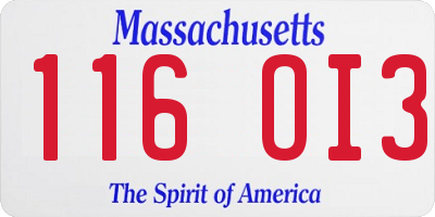 MA license plate 116OI3