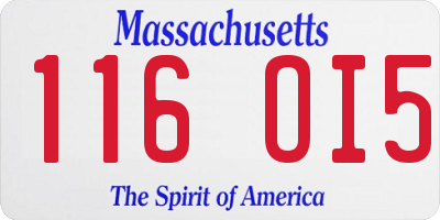 MA license plate 116OI5