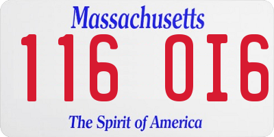MA license plate 116OI6