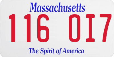 MA license plate 116OI7