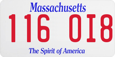 MA license plate 116OI8