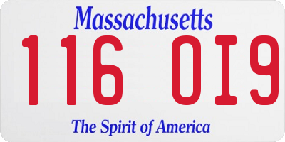 MA license plate 116OI9