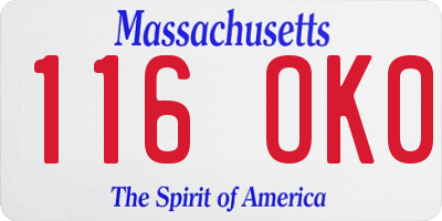MA license plate 116OK0