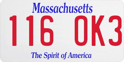 MA license plate 116OK3