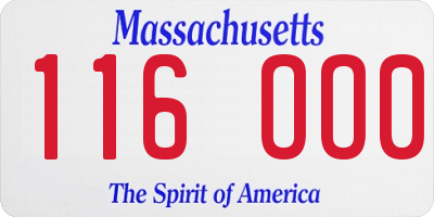 MA license plate 116OO0