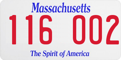 MA license plate 116OO2