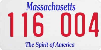 MA license plate 116OO4
