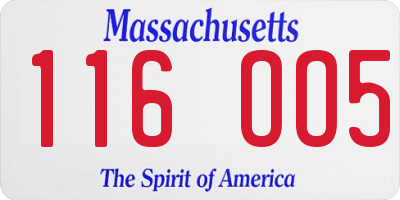 MA license plate 116OO5