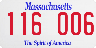MA license plate 116OO6