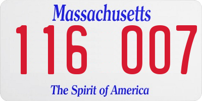 MA license plate 116OO7