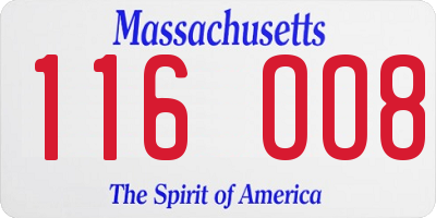 MA license plate 116OO8