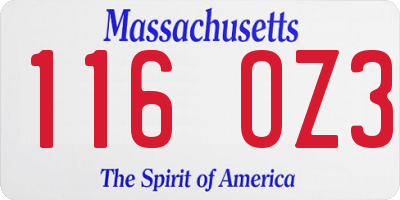 MA license plate 116OZ3