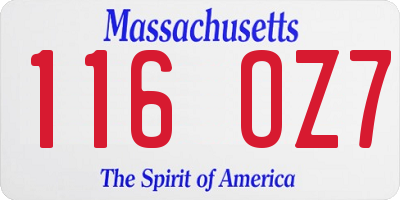MA license plate 116OZ7