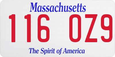 MA license plate 116OZ9