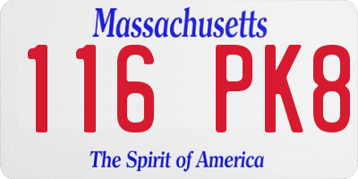 MA license plate 116PK8