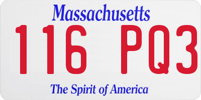 MA license plate 116PQ3