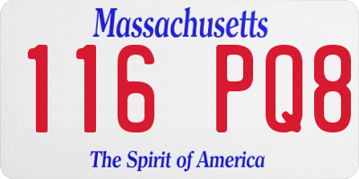 MA license plate 116PQ8