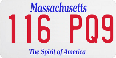 MA license plate 116PQ9