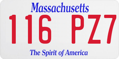 MA license plate 116PZ7