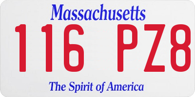 MA license plate 116PZ8
