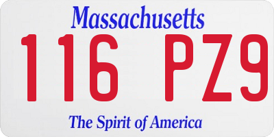 MA license plate 116PZ9