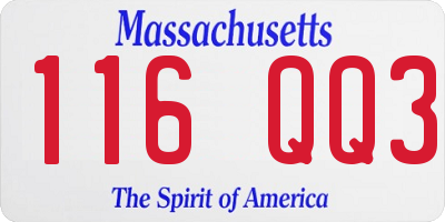 MA license plate 116QQ3