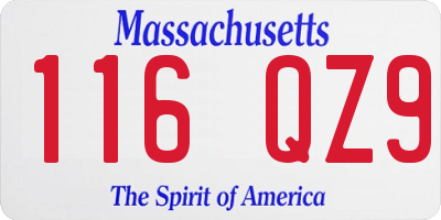 MA license plate 116QZ9