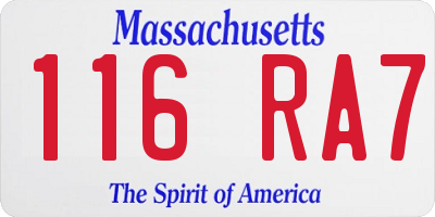 MA license plate 116RA7